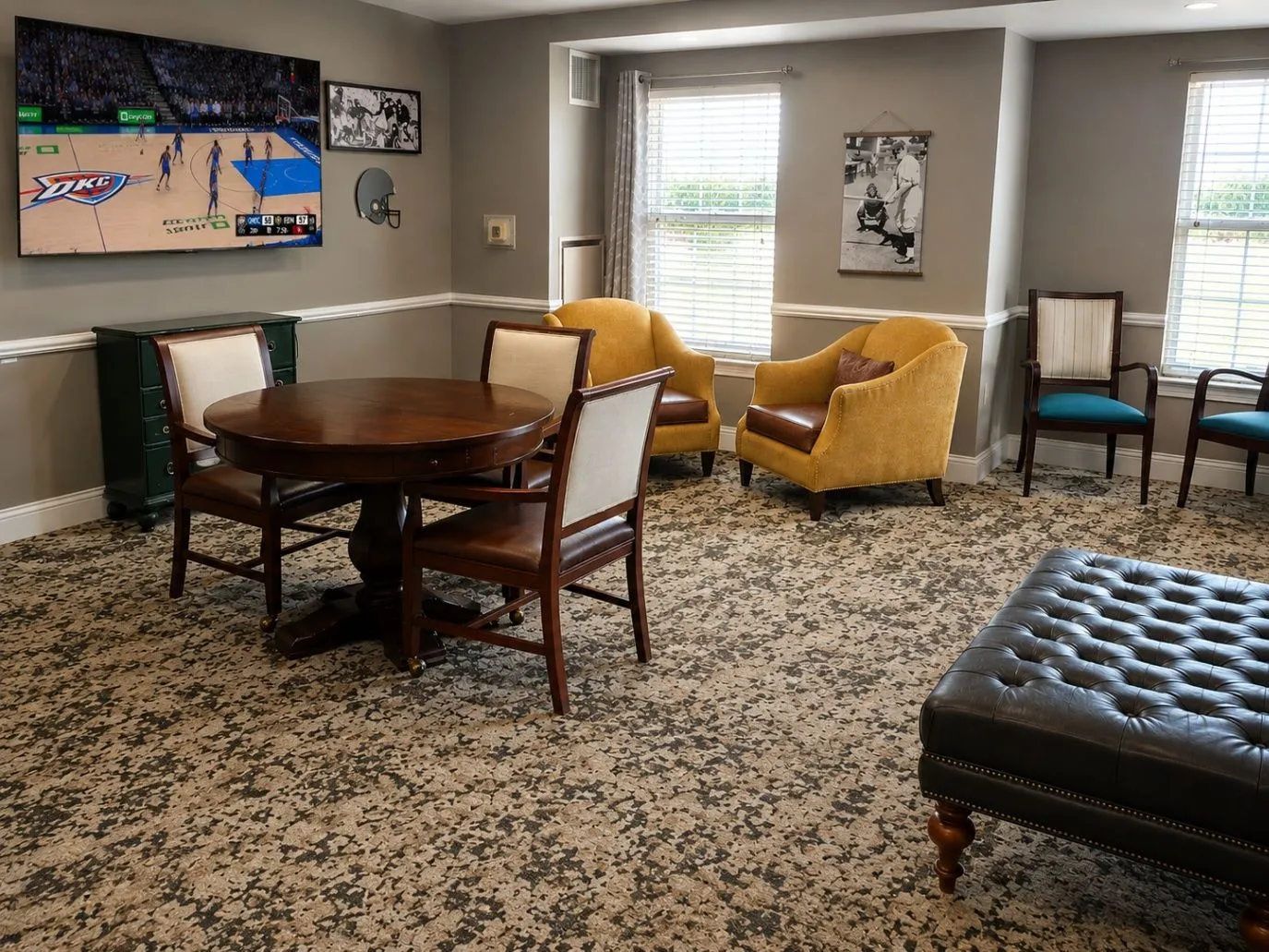 Saddlebrook activity lounge with comfortable seating and a television for shared time