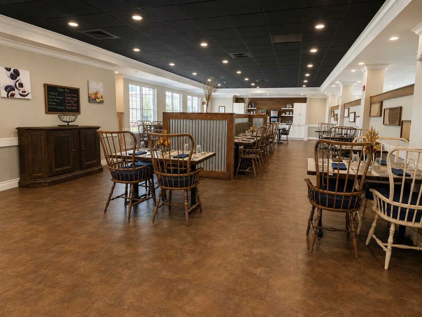 Saddlebrook dining room arranged with tables and chairs for shared meals